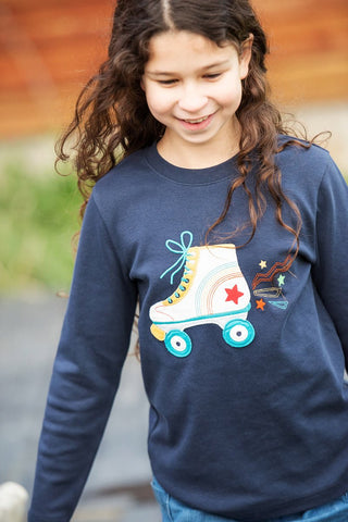 Frugi Girl's Roller-Skate Adventure Applique Top in Navy