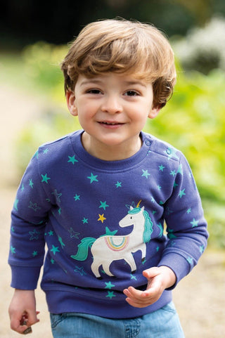 Frugi Boy's Cosmic Unicorn Sammy Sweatshirt in Purple