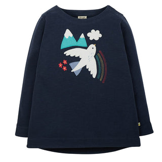 Frugi Girl's Cosy Aria Applique Top in Indigo Navy