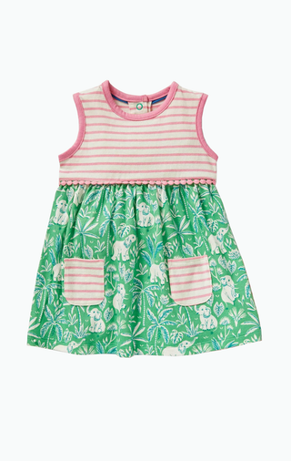 Baby Boden Sleeveless Jersey Dress in Aloe Green Elephant Palm