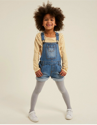 Fat Face Girl's Shortie Dungaree in Denim Blue