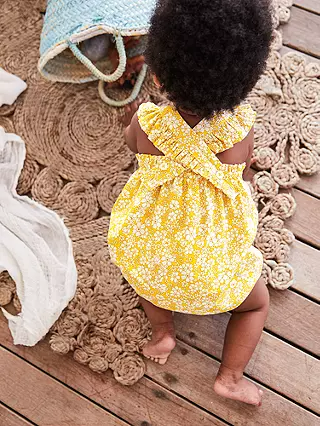 Baby Boden Retro Forget-Me-Not Flower Romper in Mimosa Yellow