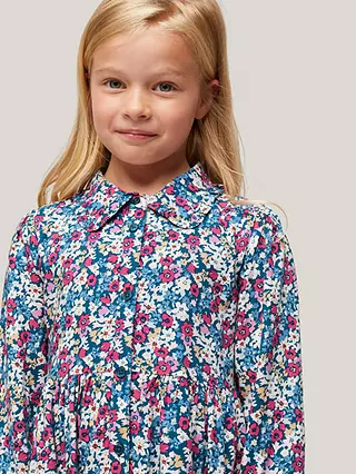 John Lewis & Partners Girl's Ditsy Floral Shirt Dress in Multi Floral