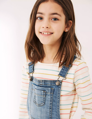 Fat Face Girl's Shortie Dungaree in Denim Blue