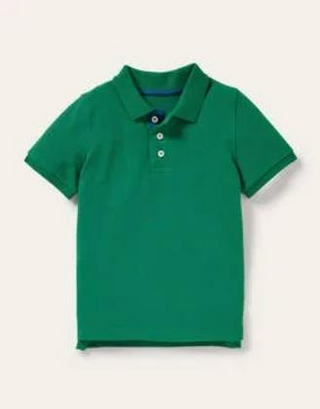 Mini Boden Boy's Solid Pique Polo T-Shirt in Forest Green