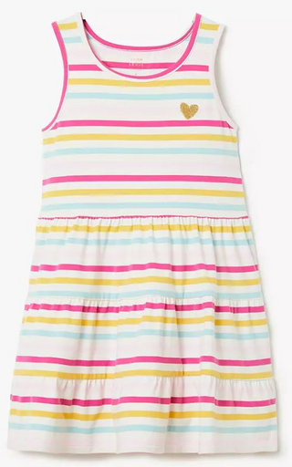 John Lewis & Partners Girl's Stripe Print Jersey Dress in Multi Rainbow Stripe