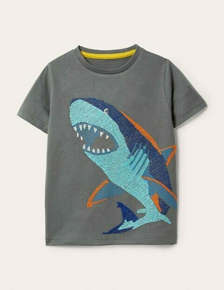 Mini Boden Boy's Underwater Superstitch T-Shirt in Grey Marl