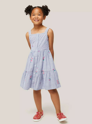 John Lewis & Partners Girl's Floral Embroidered Stripe Dress in Blue