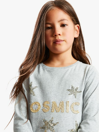 John Lewis & Partners Girl's Sequin Cosmic Top in Grey