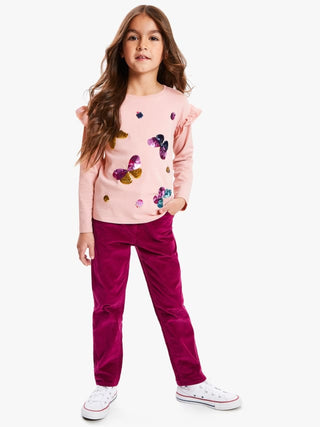 John Lewis & Partners Girl's Sequin Butterfly Top in Pink