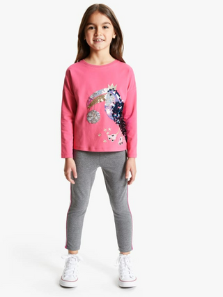 John Lewis & Partners Sequin Toucan Stretch Cotton Long Sleeve T-Shirt in Pink