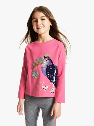 John Lewis & Partners Sequin Toucan Stretch Cotton Long Sleeve T-Shirt in Pink