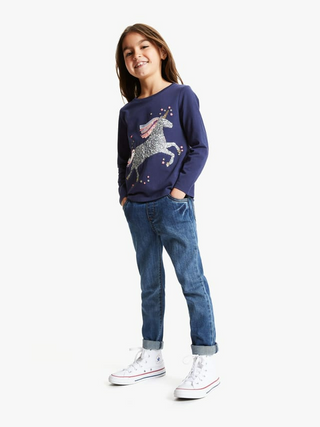 John Lewis & Partners Sequin Unicorn Stretch T-Shirt in Peacoat Navy