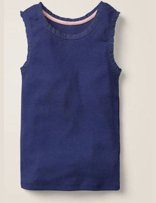 Mini Boden Girl's Sleevless Lace Trim Ribbed Vest in Navy