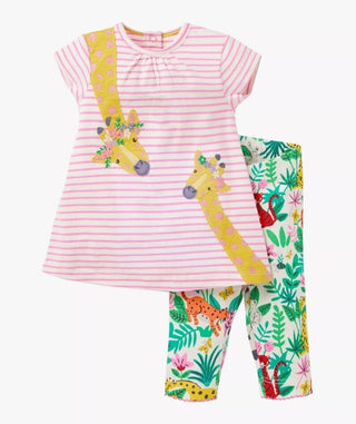 Baby Boden Giraffe Applique Dress and Leggings Set in Multi Jungle Friends