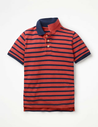 Mini Boden Boy's Pique Polo Shirt in Red Navy Stripe