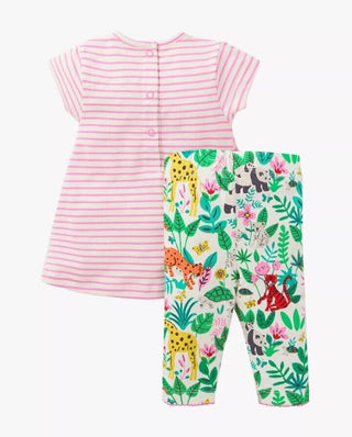 Baby Boden Giraffe Applique Dress and Leggings Set in Multi Jungle Friends