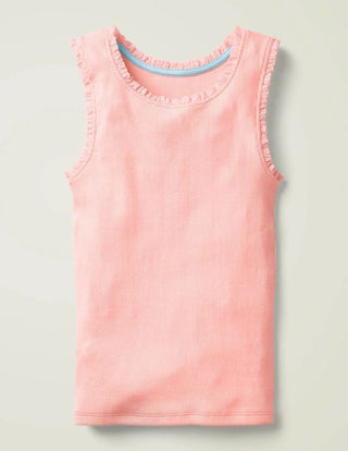 Mini Boden Girl's Sleevless Lace Trim Ribbed Vest in Pink