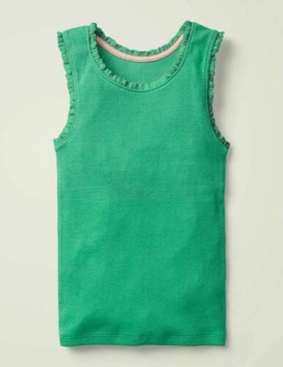 Mini Boden Girl's Sleevless Lace Trim Ribbed Vest in Green