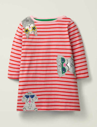 Mini Boden Girl's Stripe Applique Tunic in Pink Dog (Slightly Defect)