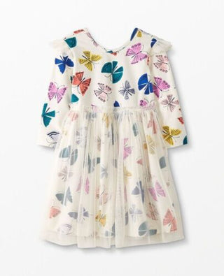 Girl's Printed Tulle Ruffle Dress in Ivory/Mlt Butterflies