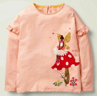 Mini Boden Girl's Ruffle Fairy Applique Top in Pink