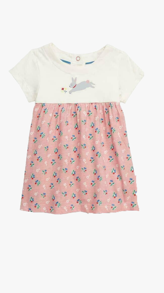 Baby Boden Hotchpotch Printed Jersey Dress in Pink Bunny