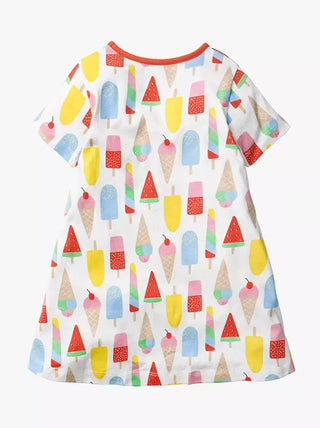 Mini Boden Girl's Short Sleeve Ice Cream Print Tunic in White