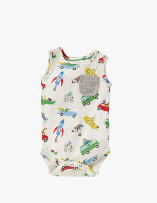 Baby Boden Campagian Bodysuit in Ivroy/Transport