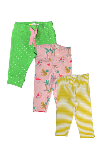 Baby Boden Essential 3 Pack Leggings Set in Gree Polka Dot, Pink Jungle, Yellow Stripe