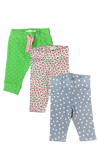 Baby Boden Essential 3 Pack Leggings Set in Gree Polka Dot, Ivory Ditsy Floral, Blue Polka Dot