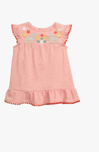 Baby Boden Jungle Embroidered Dress in Pink Elephant