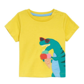 Mini Boden Boy's Fun Applique T-Shirt in Sweetcorn Yellow Dinosaur