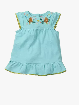 Baby Boden Jungle Embroidered Dress in Mineral Blue Monkeys