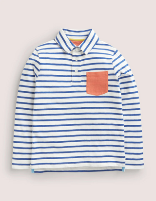 Mini Boden Boy's Supersoft Polo Shirt in Navy/Ivory